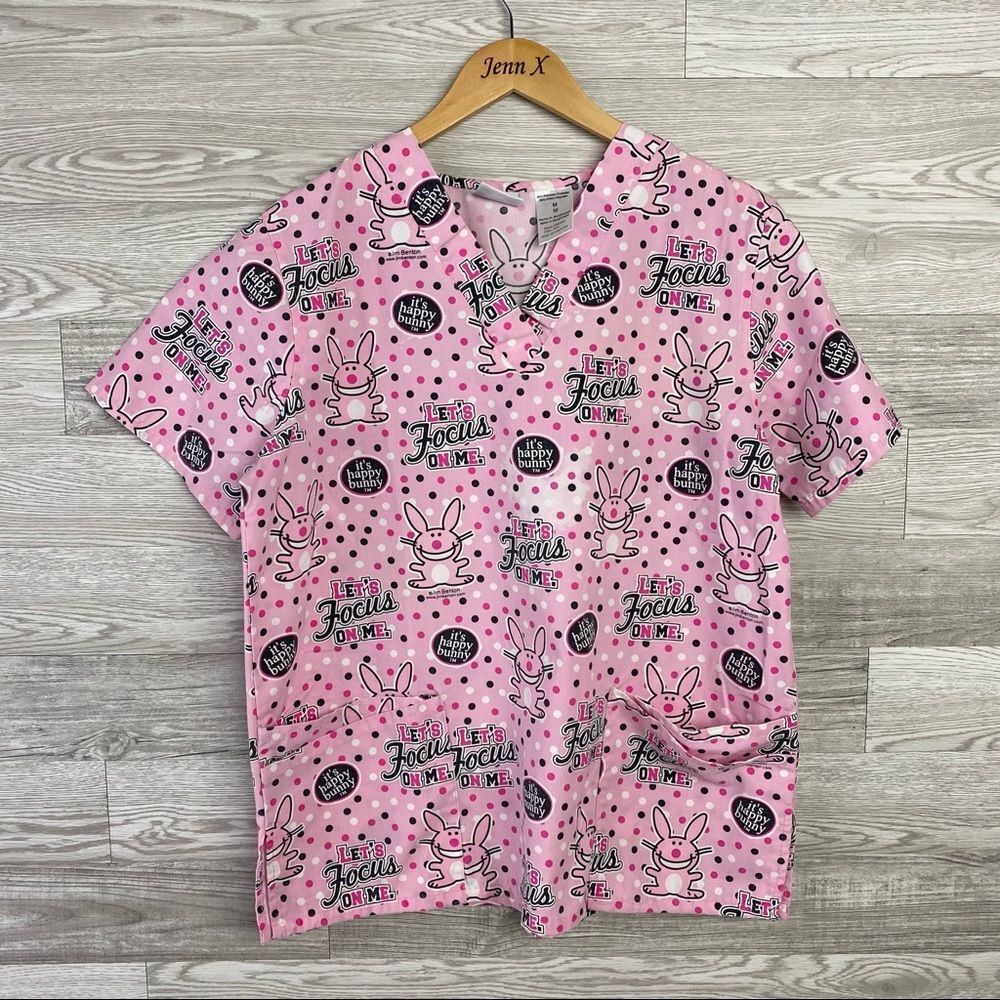 Jim Benton Its Happy Bunny V Neck Scrub Top